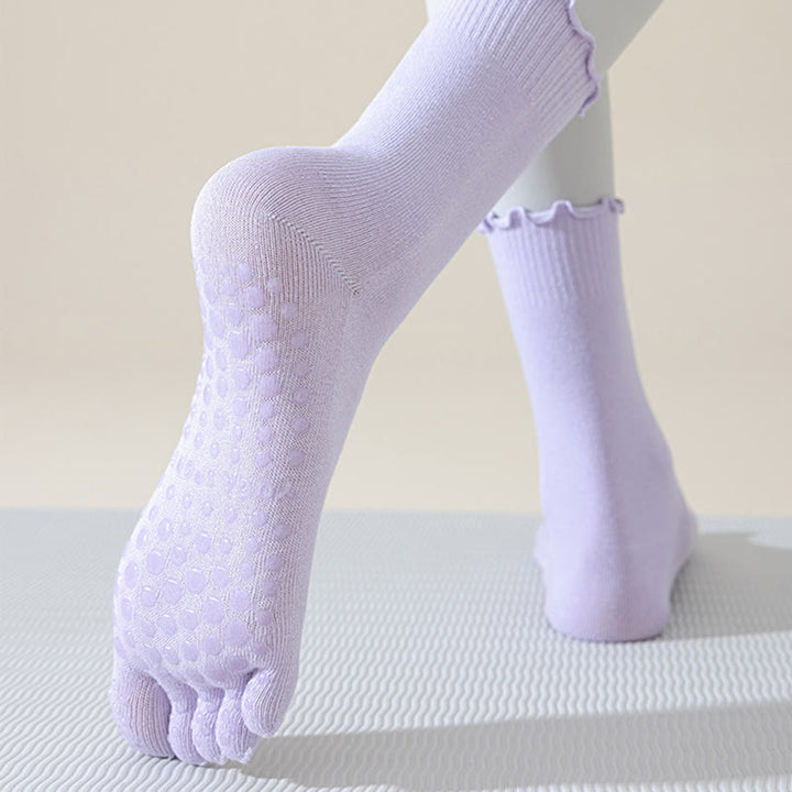 Calze da pilates/barre Olivenorma a cinque dita, traspiranti e antiscivolo, con separazione delle dita, elegante design in pizzo e suola antiscivolo, ideali per donna. - image 17
