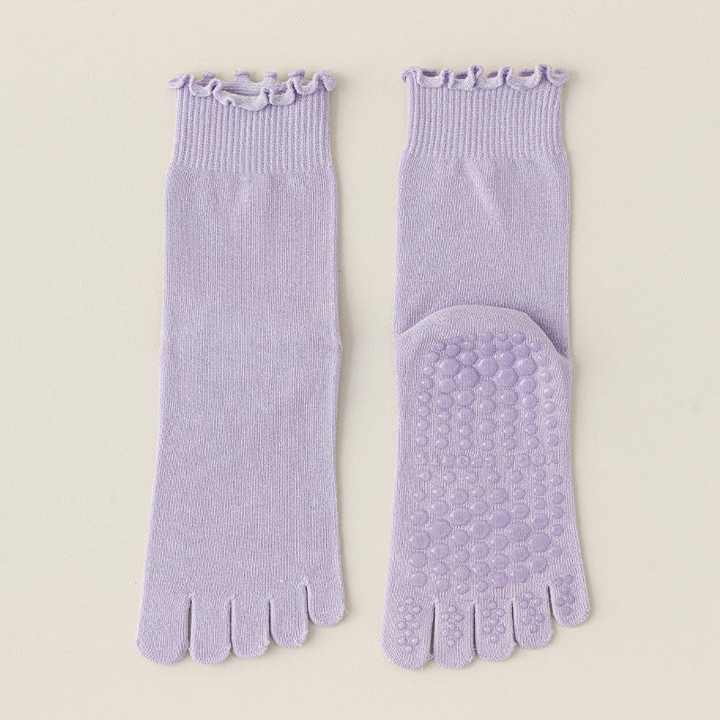 Calze da pilates/barre Olivenorma a cinque dita, traspiranti e antiscivolo, con separazione delle dita, elegante design in pizzo e suola antiscivolo, ideali per donna. - Viola - 10 paia - image 16
