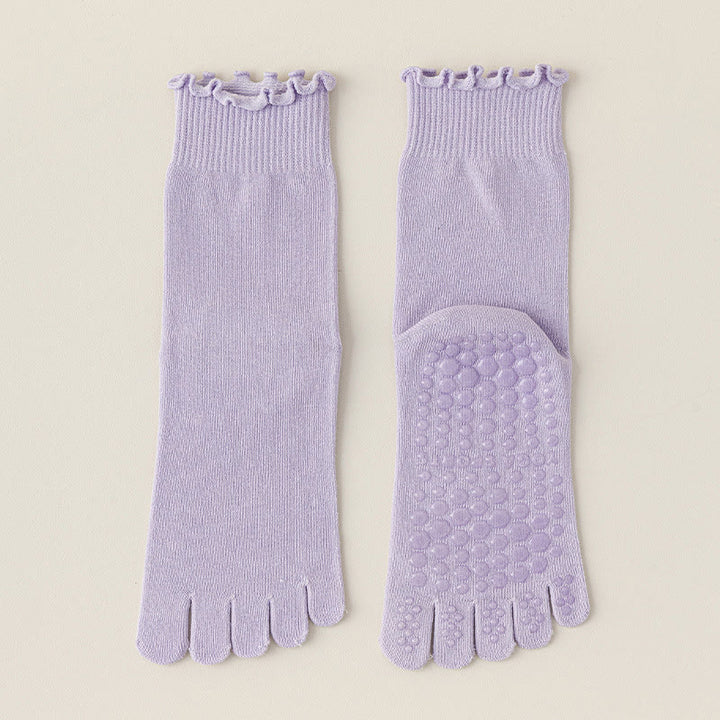 Calze da pilates/barre Olivenorma a cinque dita, traspiranti e antiscivolo, con separazione delle dita, elegante design in pizzo e suola antiscivolo, ideali per donna. - Viola - 10 paia - image 16