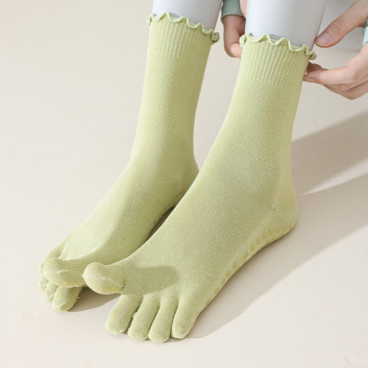 Calze da pilates/barre Olivenorma a cinque dita, traspiranti e antiscivolo, con separazione delle dita, elegante design in pizzo e suola antiscivolo, ideali per donna. - image 8