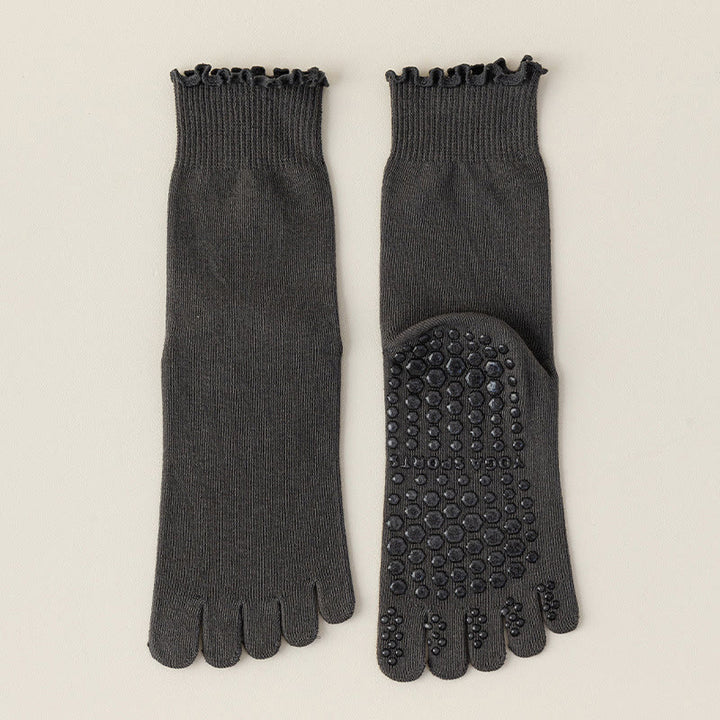 Calze da pilates/barre Olivenorma a cinque dita, traspiranti e antiscivolo, con separazione delle dita, elegante design in pizzo e suola antiscivolo, ideali per donna. - Grigio scuro - 10 paia - image 3