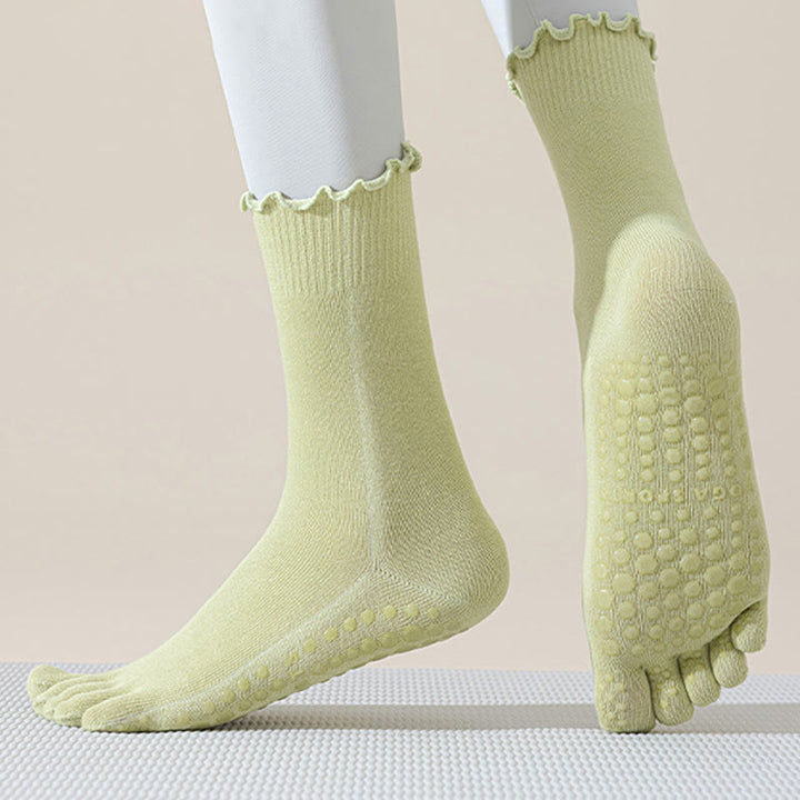 Calze da pilates/barre Olivenorma a cinque dita, traspiranti e antiscivolo, con separazione delle dita, elegante design in pizzo e suola antiscivolo, ideali per donna. - image 9
