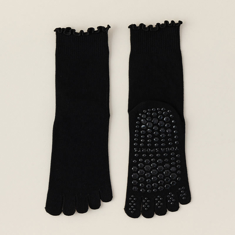 Calze da pilates/barre Olivenorma a cinque dita, traspiranti e antiscivolo, con separazione delle dita, elegante design in pizzo e suola antiscivolo, ideali per donna. - Nero - 10 paia - image 2