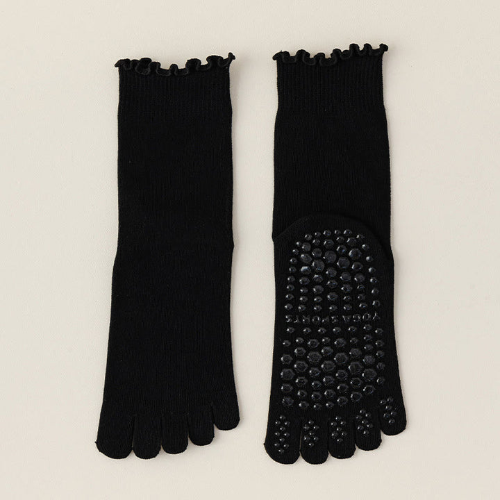Calze da pilates/barre Olivenorma a cinque dita, traspiranti e antiscivolo, con separazione delle dita, elegante design in pizzo e suola antiscivolo, ideali per donna. - Nero - 10 paia - image 2