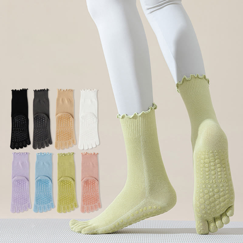 Calze da pilates/barre Olivenorma a cinque dita, traspiranti e antiscivolo, con separazione delle dita, elegante design in pizzo e suola antiscivolo, ideali per donna. - image 0