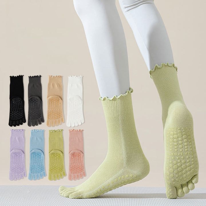 Calze da pilates/barre Olivenorma a cinque dita, traspiranti e antiscivolo, con separazione delle dita, elegante design in pizzo e suola antiscivolo, ideali per donna. - image 0