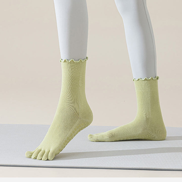 Calze da pilates/barre Olivenorma a cinque dita, traspiranti e antiscivolo, con separazione delle dita, elegante design in pizzo e suola antiscivolo, ideali per donna. - image 7