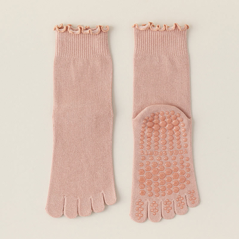 Calze da pilates/barre Olivenorma a cinque dita, traspiranti e antiscivolo, con separazione delle dita, elegante design in pizzo e suola antiscivolo, ideali per donna. - Rosa - 10 paia - image 5