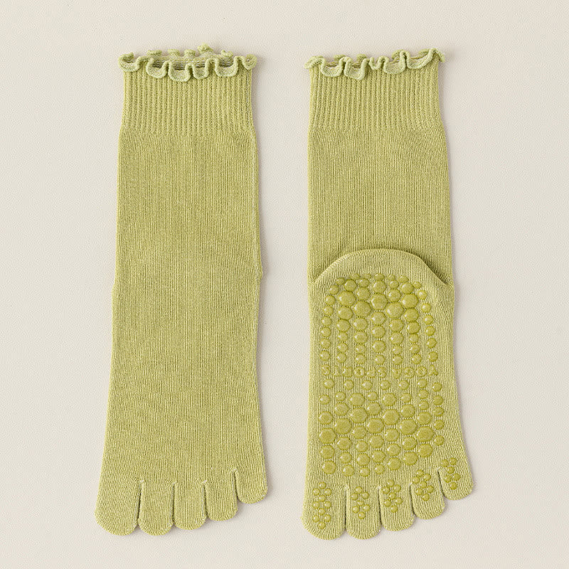 Calze da pilates/barre Olivenorma a cinque dita, traspiranti e antiscivolo, con separazione delle dita, elegante design in pizzo e suola antiscivolo, ideali per donna. - Verde - 10 paia - image 6