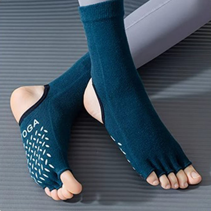 Calze da Pilates Barre antiscivolo da donna Olivenorma con separazione delle dita traspirante e design stabile per allenamento in studio, calze yoga a cinque dita aperte - Verde scuro - 10 paia - image 5