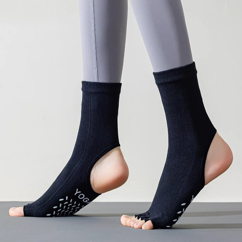 Calze da Pilates Barre antiscivolo da donna Olivenorma con separazione delle dita traspirante e design stabile per allenamento in studio, calze yoga a cinque dita aperte - Nero - 10 paia - image 0