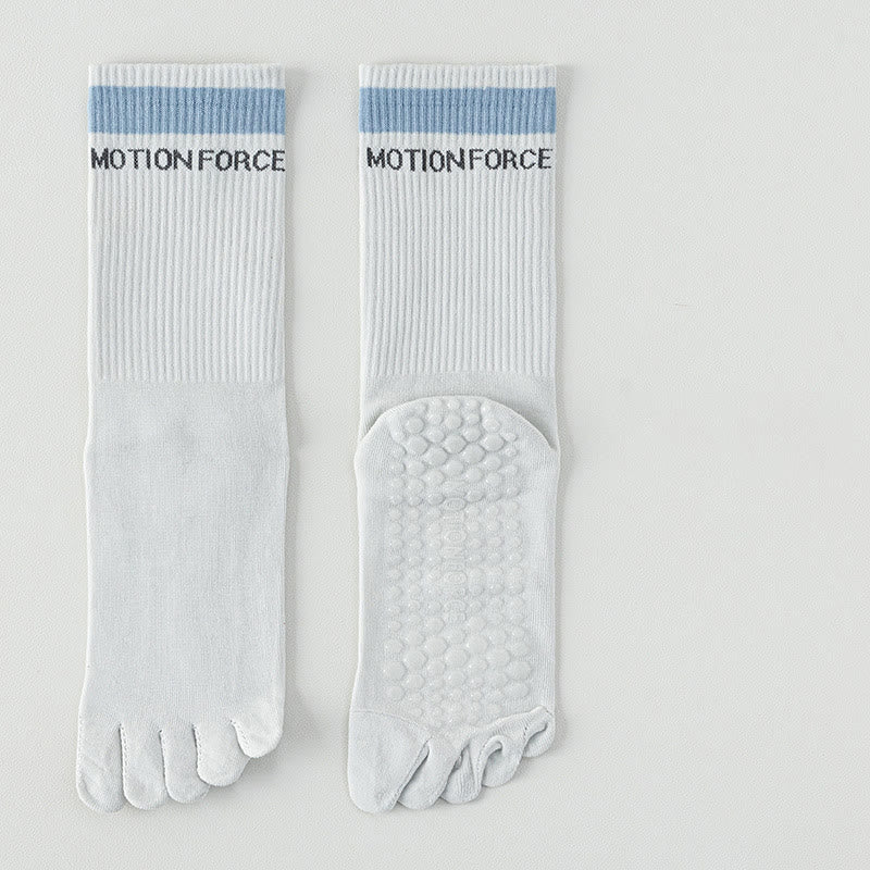 Calze Olivenorma in silicone antiscivolo con separazione delle dita, lunghezza a metà polpaccio, per Pilates, Barre, Fitness, traspiranti, con cinque dita aderenti, ideali per yoga. - Bianco e grigio - 10 paia - image 7