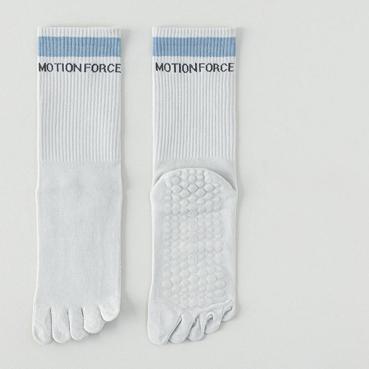 Calze Olivenorma in silicone antiscivolo con separazione delle dita, lunghezza a metà polpaccio, per Pilates, Barre, Fitness, traspiranti, con cinque dita aderenti, ideali per yoga. - Bianco e grigio - 10 paia - image 7