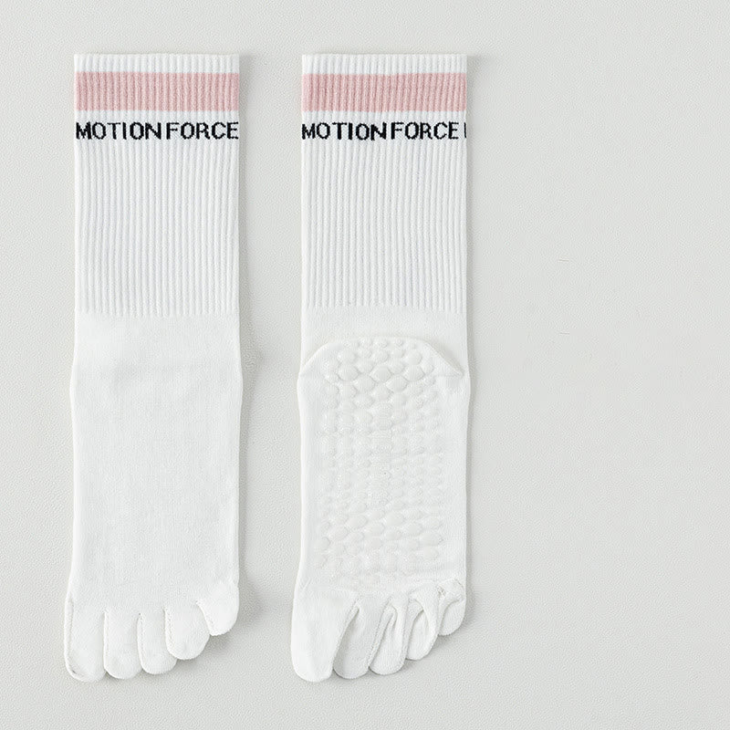 Calze Olivenorma in silicone antiscivolo con separazione delle dita, lunghezza a metà polpaccio, per Pilates, Barre, Fitness, traspiranti, con cinque dita aderenti, ideali per yoga. - Bianco - 10 paia - image 1