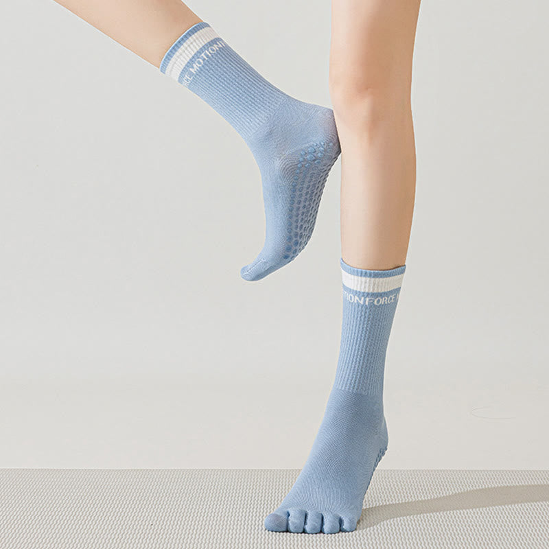 Calzini da yoga Olivenorma traspiranti a cinque dita con grip antiscivolo in silicone a metà polpaccio - image 13