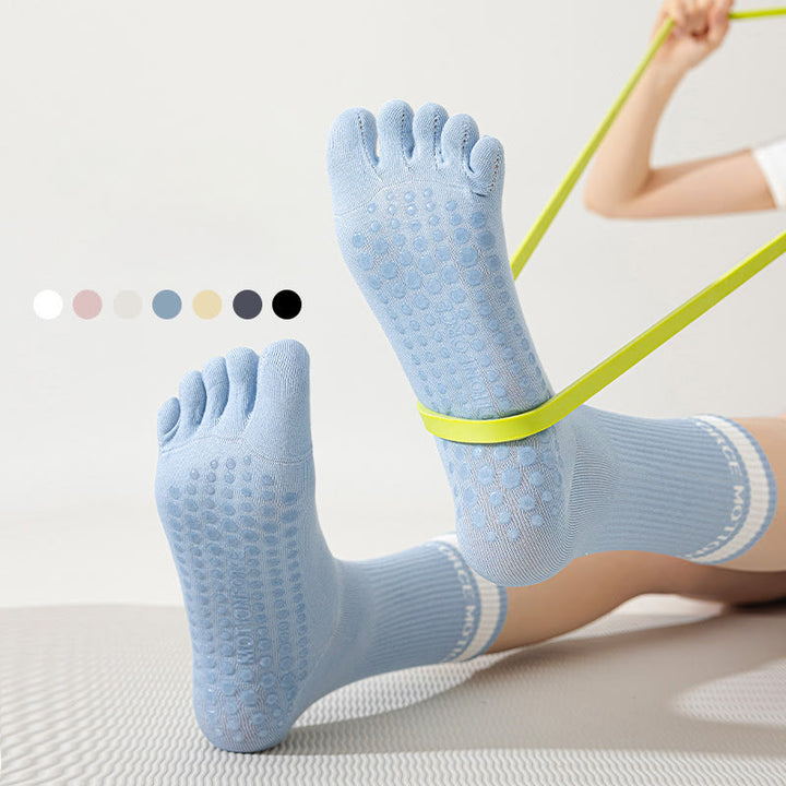 Calzini da yoga Olivenorma traspiranti a cinque dita con grip antiscivolo in silicone a metà polpaccio - Ogni colore - 7 paia (una coppia di ogni colore) - image 0