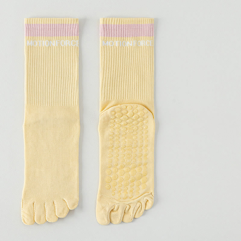 Calze Olivenorma in silicone antiscivolo con separazione delle dita, lunghezza a metà polpaccio, per Pilates, Barre, Fitness, traspiranti, con cinque dita aderenti, ideali per yoga. - Rosso chiaro - 10 paia - image 4