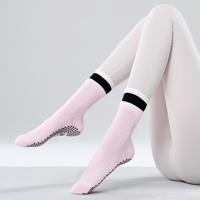 Calze Olivenorma Floor Grip per allenamento Barre con comfort in cotone traspirante e supporto elastico, calze antiscivolo a metà polpaccio per Pilates e Yoga - Rosa dei fiori di ciliegio - 10 paia - image 4
