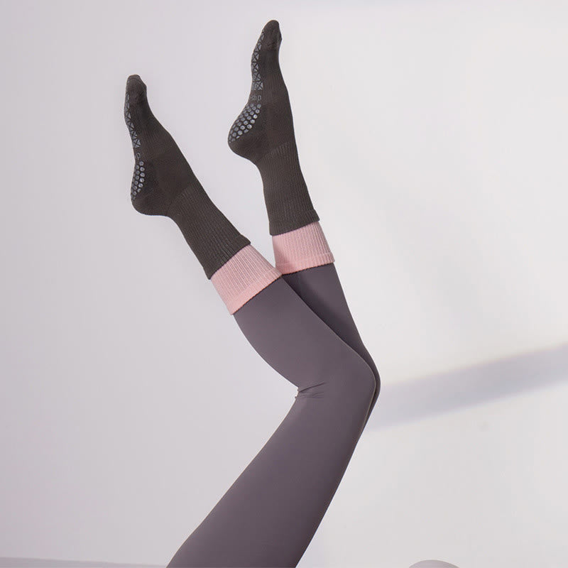 Calze Olivenorma Floor Grip per allenamento Barre con comfort in cotone traspirante e supporto elastico, calze antiscivolo a metà polpaccio per Pilates e Yoga - Rosa Beige - 10 paia - image 9