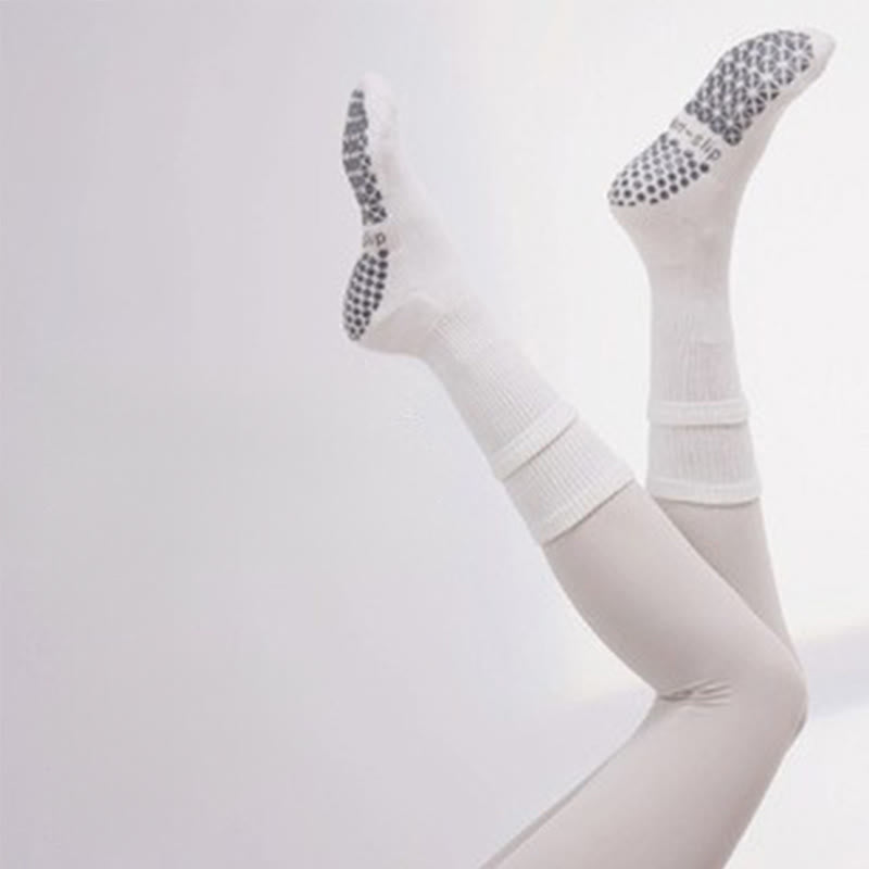 Calze Olivenorma Floor Grip per allenamento Barre con comfort in cotone traspirante e supporto elastico, calze antiscivolo a metà polpaccio per Pilates e Yoga - Bianco e nero - 10 paia - image 8