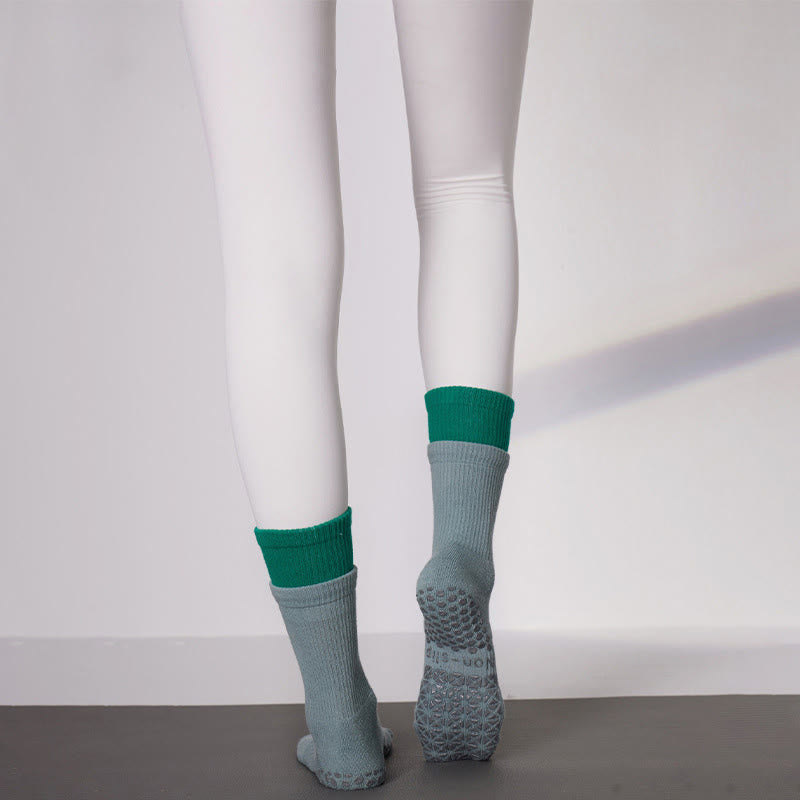 Calze Olivenorma Floor Grip per allenamento Barre con comfort in cotone traspirante e supporto elastico, calze antiscivolo a metà polpaccio per Pilates e Yoga - Verde acqua - 10 paia - image 13