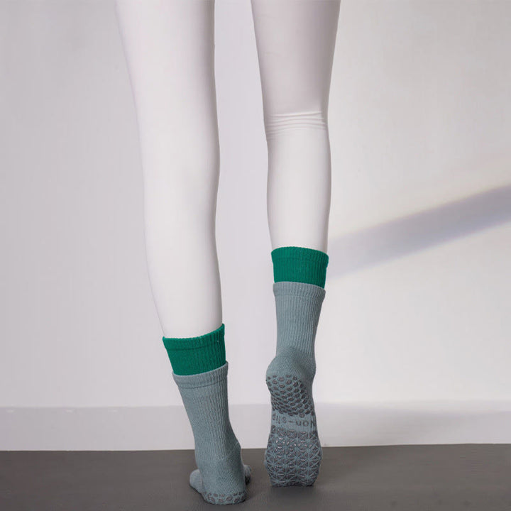 Calze Olivenorma Floor Grip per allenamento Barre con comfort in cotone traspirante e supporto elastico, calze antiscivolo a metà polpaccio per Pilates e Yoga - Verde acqua - 10 paia - image 13
