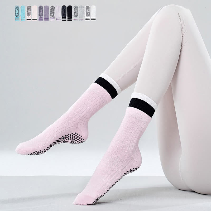 Calze Olivenorma Floor Grip per allenamento Barre con comfort in cotone traspirante e supporto elastico, calze antiscivolo a metà polpaccio per Pilates e Yoga - Bianco - 10 paia - image 7