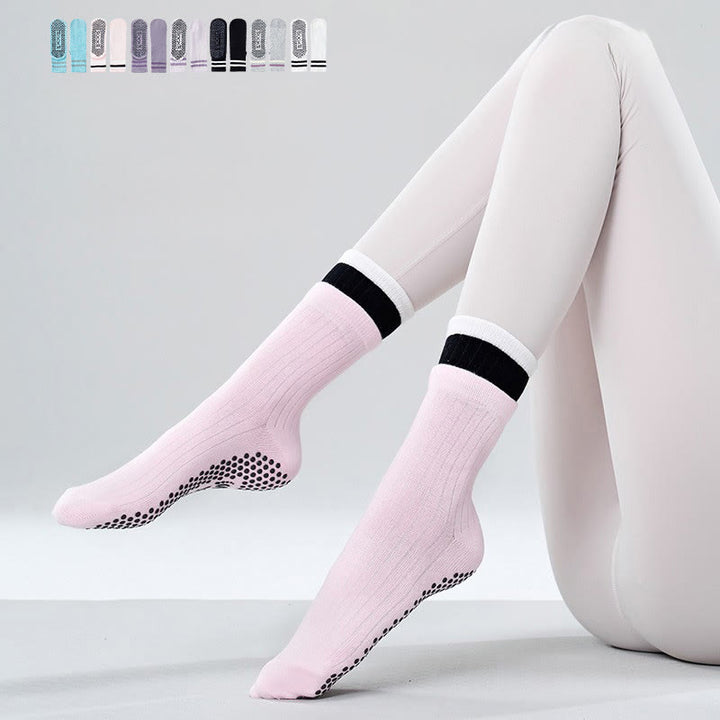 Calze Olivenorma Floor Grip per allenamento Barre con comfort in cotone traspirante e supporto elastico, calze antiscivolo a metà polpaccio per Pilates e Yoga - Bianco - 10 paia - image 7