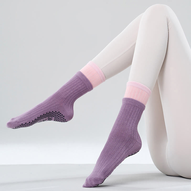 Calze Olivenorma Floor Grip per allenamento Barre con comfort in cotone traspirante e supporto elastico, calze antiscivolo a metà polpaccio per Pilates e Yoga - Rosa lilla - 10 paia - image 6