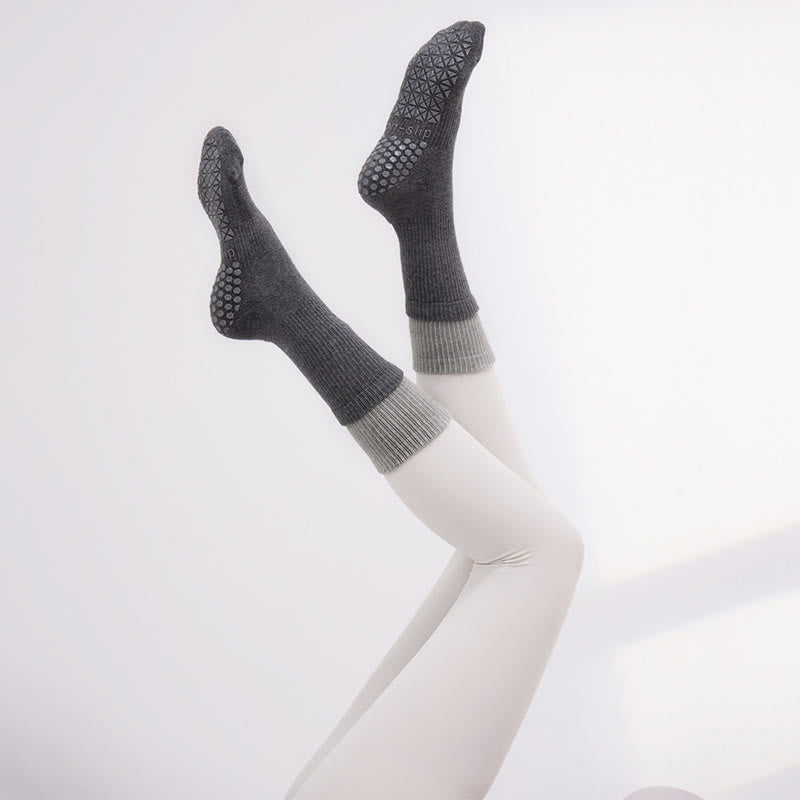 Calze Olivenorma Floor Grip per allenamento Barre con comfort in cotone traspirante e supporto elastico, calze antiscivolo a metà polpaccio per Pilates e Yoga - Grigio titanio - 10 paia - image 14
