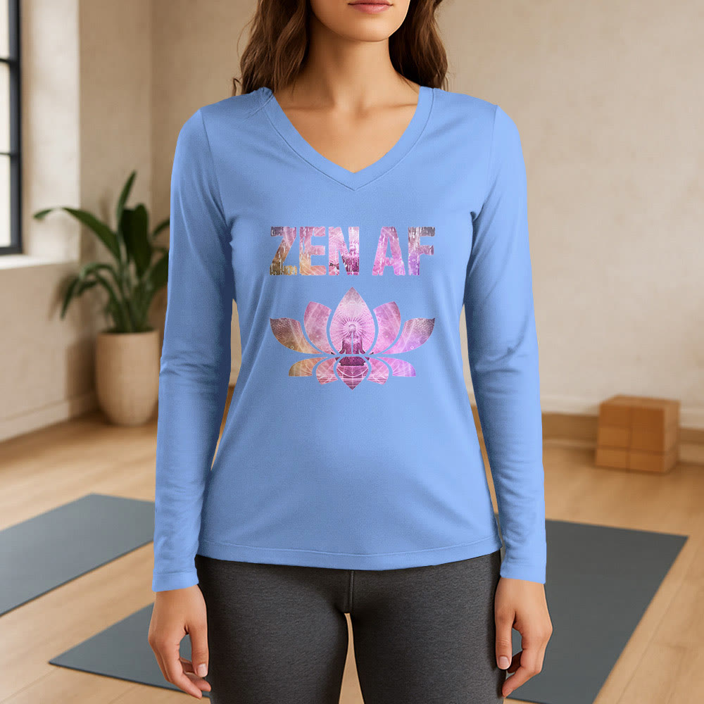 T-shirt con scollo a V a maniche lunghe Olivenorma Zen AF Yoga Lotus - Azzurro chiaro - 3XL - image 10