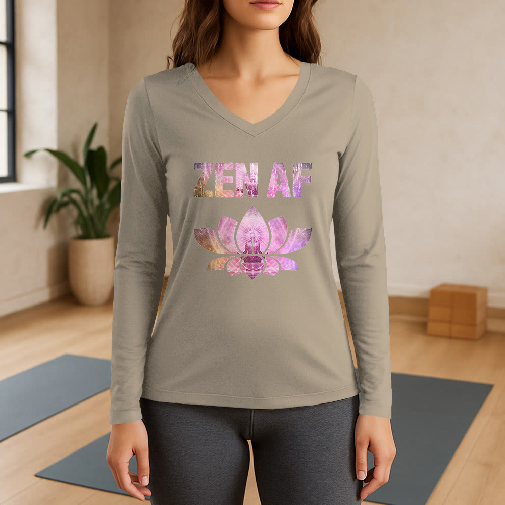 T-shirt con scollo a V a maniche lunghe Olivenorma Zen AF Yoga Lotus - Cachi - 3XL - image 17