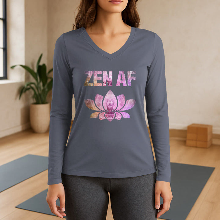 T-shirt con scollo a V a maniche lunghe Olivenorma Zen AF Yoga Lotus - Grigio - 3XL - image 16