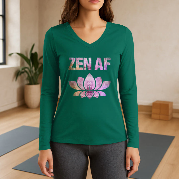 T-shirt con scollo a V a maniche lunghe Olivenorma Zen AF Yoga Lotus - Verde - 3XL - image 11