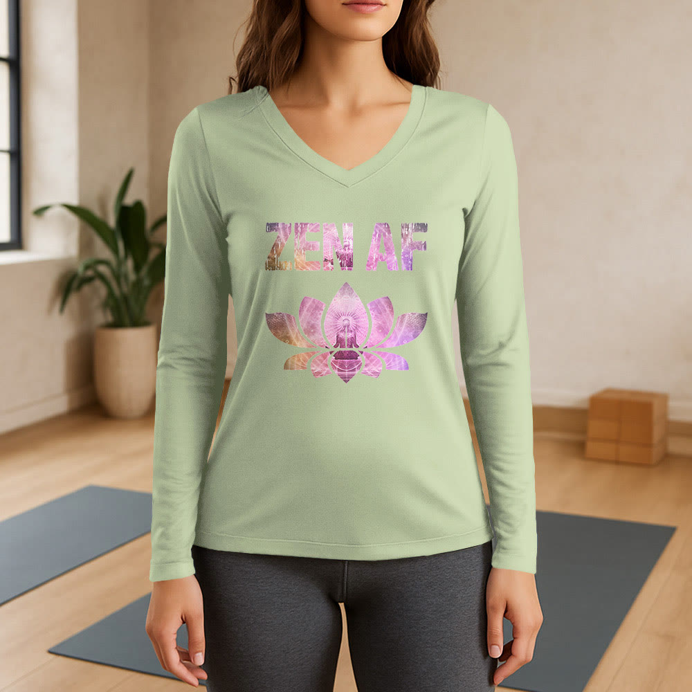 T-shirt con scollo a V a maniche lunghe Olivenorma Zen AF Yoga Lotus - Verde chiaro - 3XL - image 9