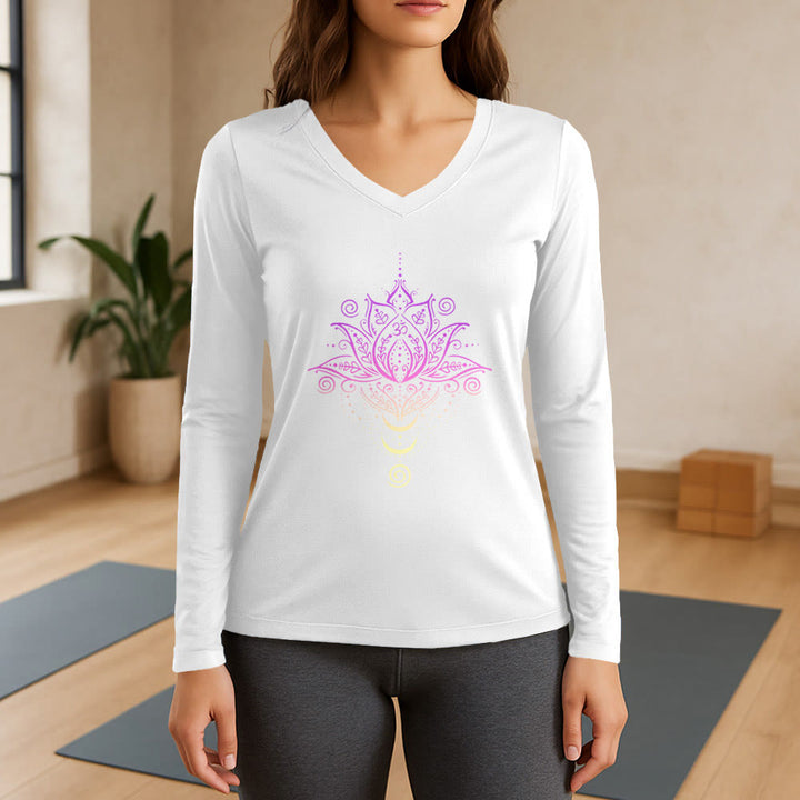 Olivenorma OM Lotus Flower T-shirt a maniche lunghe con scollo a V - Bianco - 3XL - image 7
