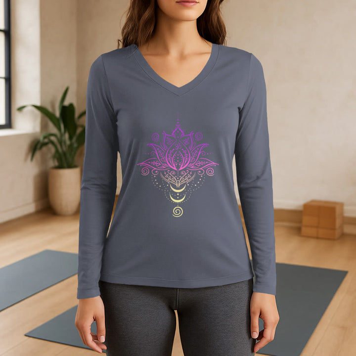 Olivenorma OM Lotus Flower T-shirt a maniche lunghe con scollo a V - Grigio - 3XL - image 16