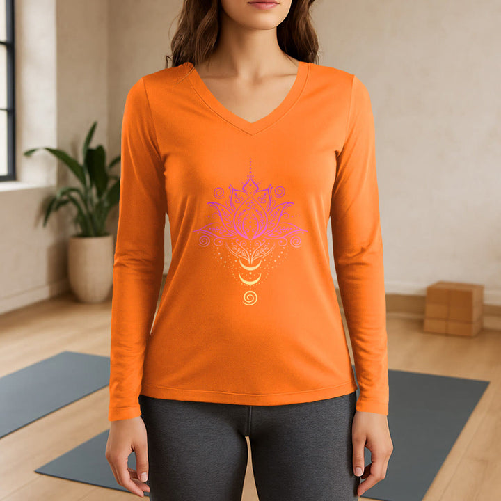 Olivenorma OM Lotus Flower T-shirt a maniche lunghe con scollo a V - Arancia - 3XL - image 15