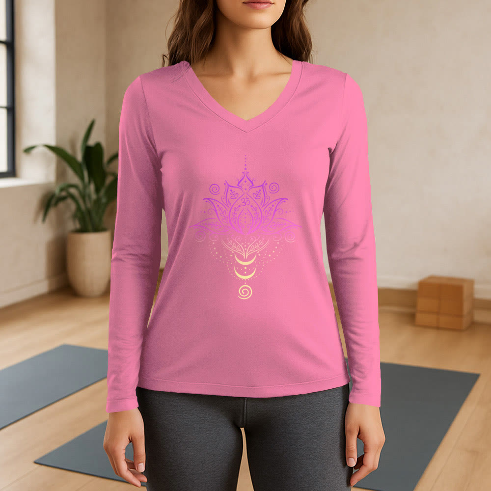 Olivenorma OM Lotus Flower T-shirt a maniche lunghe con scollo a V - Rosa - 3XL - image 13