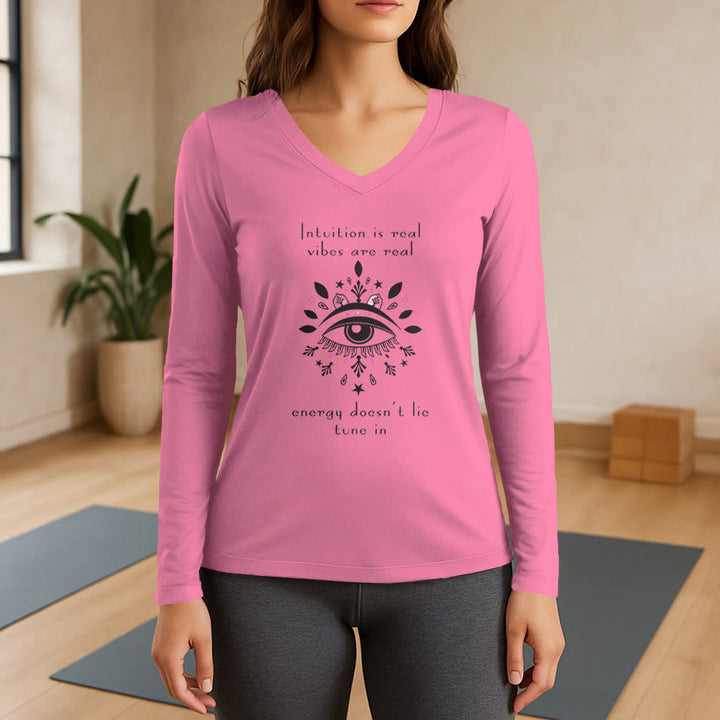 Maglietta a maniche lunghe con scollo a V e motivo "Intuition Evil Eye" Olivenorma - Rosa - 3XL - image 12