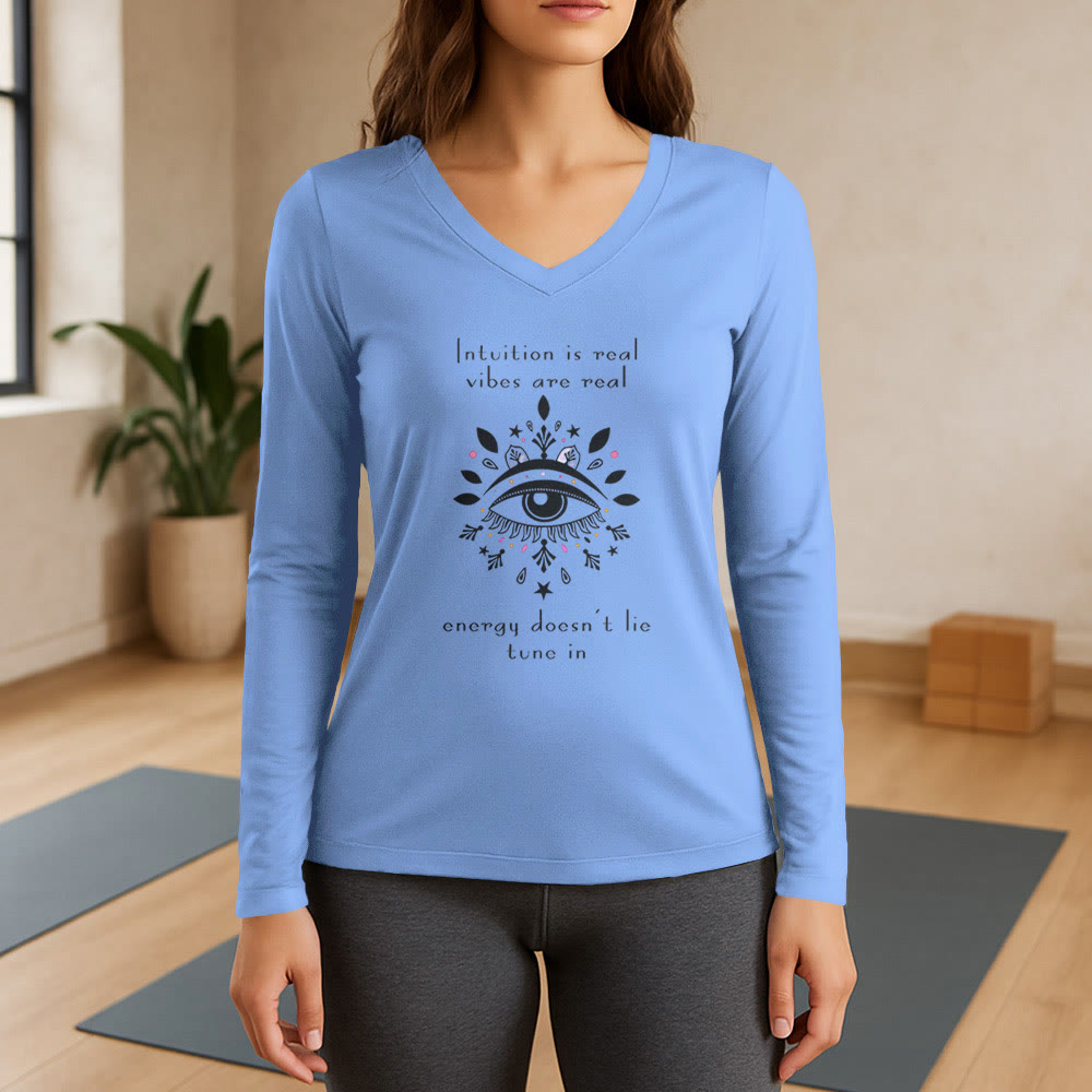 Maglietta a maniche lunghe con scollo a V e motivo "Intuition Evil Eye" Olivenorma - Blu - 3XL - image 9