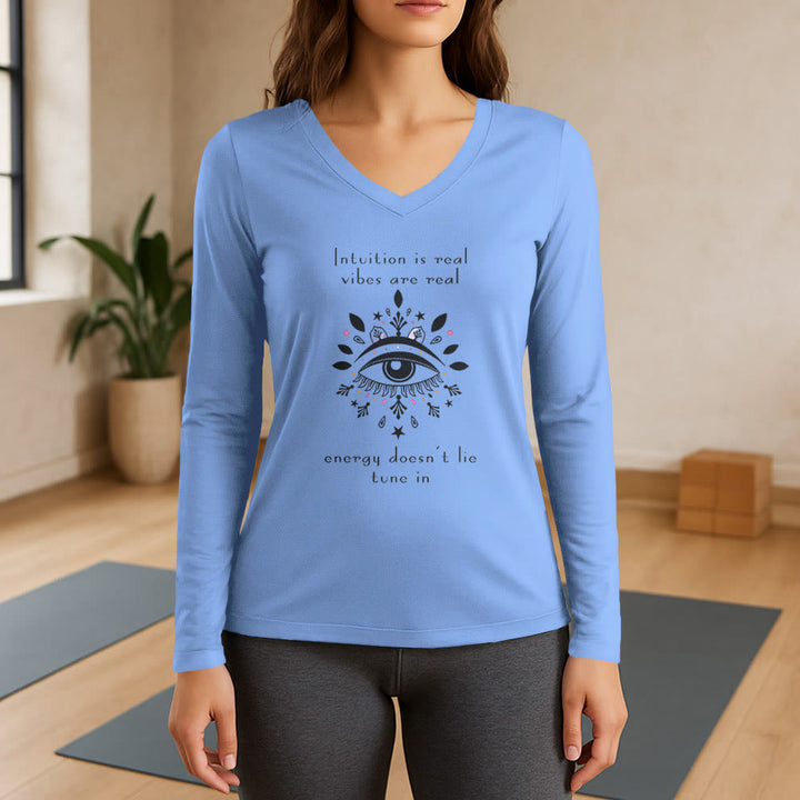 Maglietta a maniche lunghe con scollo a V e motivo "Intuition Evil Eye" Olivenorma - Blu - 3XL - image 9