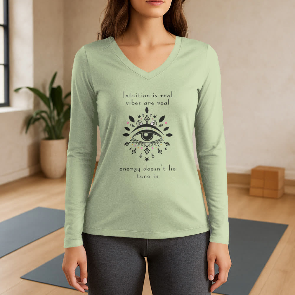 Maglietta a maniche lunghe con scollo a V e motivo "Intuition Evil Eye" Olivenorma - Verde chiaro - 3XL - image 8
