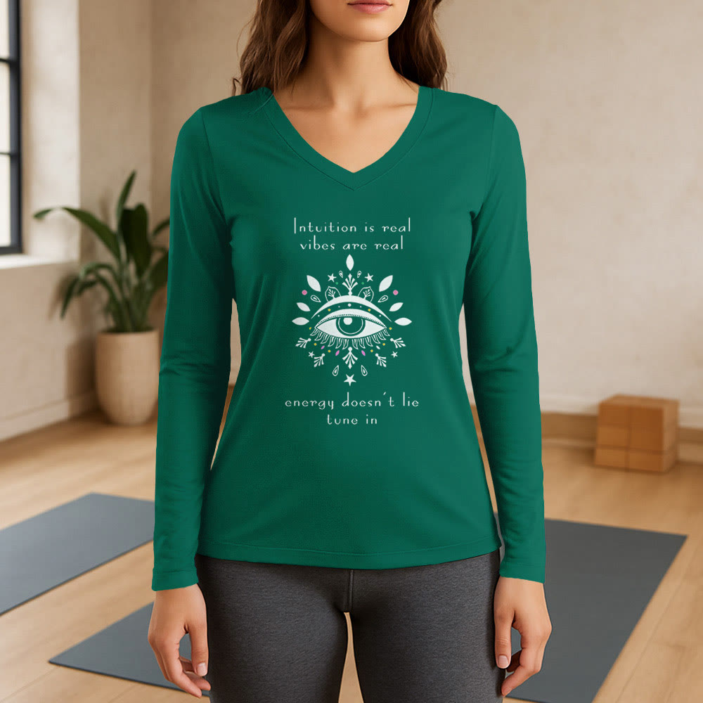 Maglietta a maniche lunghe con scollo a V e motivo "Intuition Evil Eye" Olivenorma - Verde - 3XL - image 10