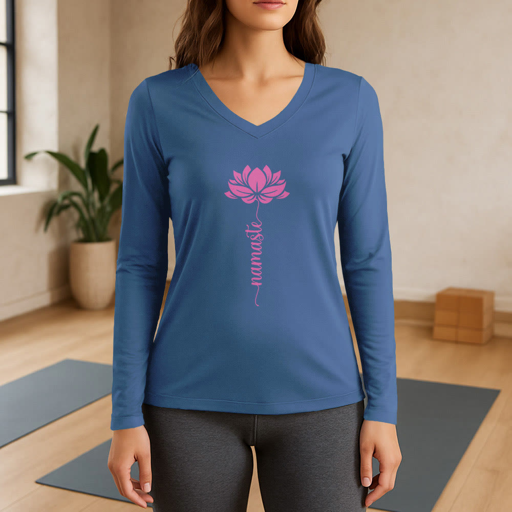 T-shirt con scollo a V a maniche lunghe Olivenorma Namaste Lotus Yoga - Blu - 3XL - image 12