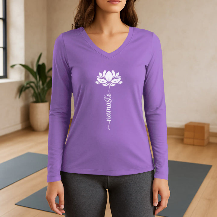 T-shirt con scollo a V a maniche lunghe Olivenorma Namaste Lotus Yoga - Viola - 3XL - image 14