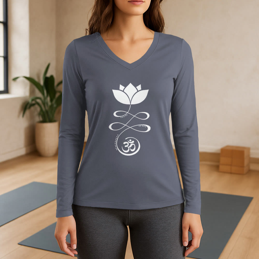 Olivenorma Yoga Lotus Flower Om Symbol T-shirt a maniche lunghe con scollo a V - Grigio - 3XL - image 16
