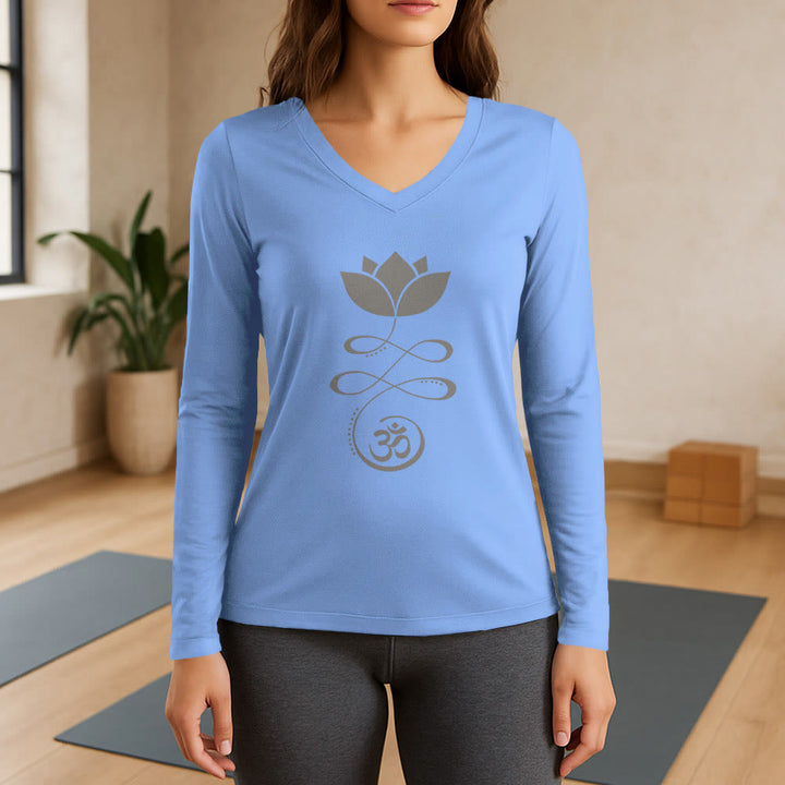 Olivenorma Yoga Lotus Flower Om Symbol T-shirt a maniche lunghe con scollo a V - Azzurro chiaro - 3XL - image 11