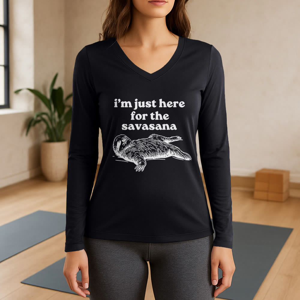 Olivenorma I'm Just Here for Savasana Maglietta a maniche lunghe con scollo a V - Nero - 3XL - image 9