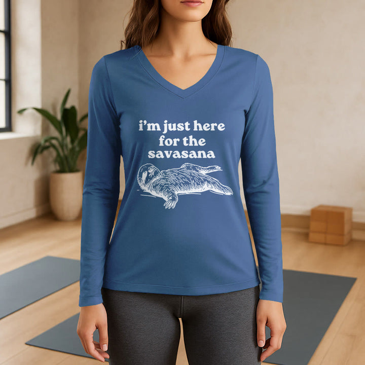 Olivenorma I'm Just Here for Savasana Maglietta a maniche lunghe con scollo a V - Blu - 3XL - image 13